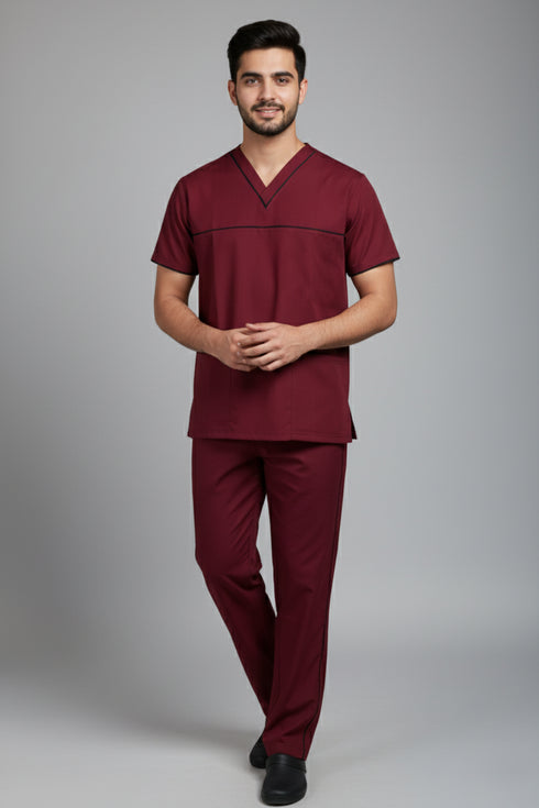 Men’s 3-Pocket V-Neck Scrub Set – Cotton-Polyester Blend