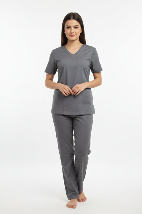 Women's 4-Pocket Rounded V-Neck Scrub