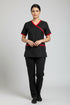 Women's 2-Pocket Mock Wrap Scrub with Contrast-Cotton-Polyester Blend