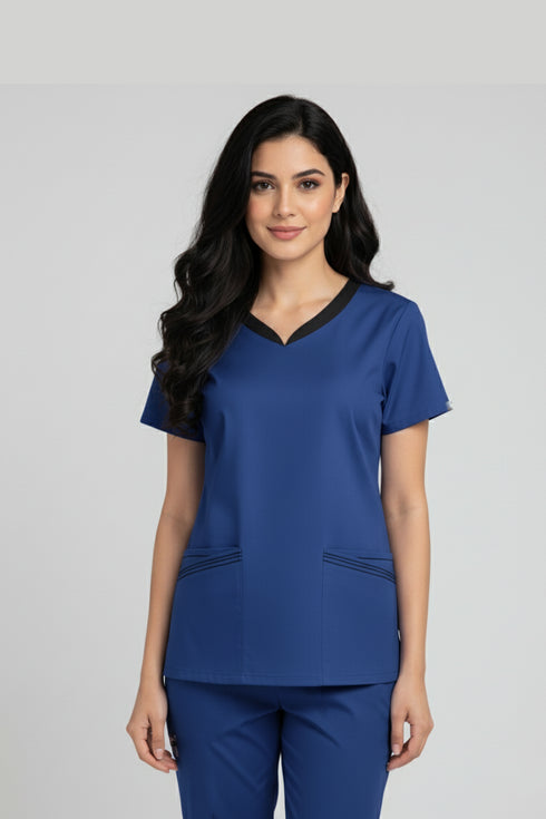 Women’s 4-Pocket V-Neck Scrub – Cotton-Polyester Blend