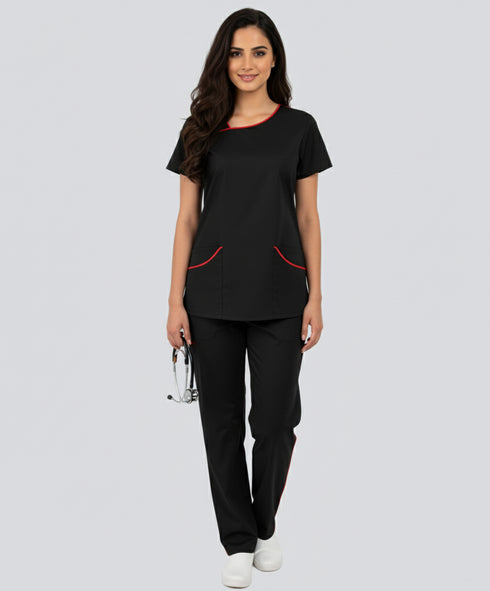 Women’s 4-Pocket Asymmetrical Neck Scrub – Cotton-Polyester