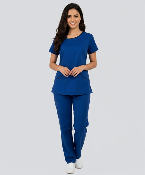 Women’s 4-Pocket Asymmetrical Neck Scrub – Cotton-Polyester