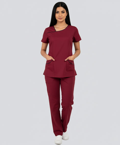 Women’s 4-Pocket Asymmetrical Neck Scrub – Cotton-Polyester
