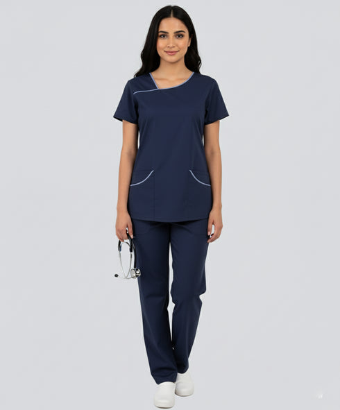 Women’s 4-Pocket Asymmetrical Neck Scrub – Cotton-Polyester