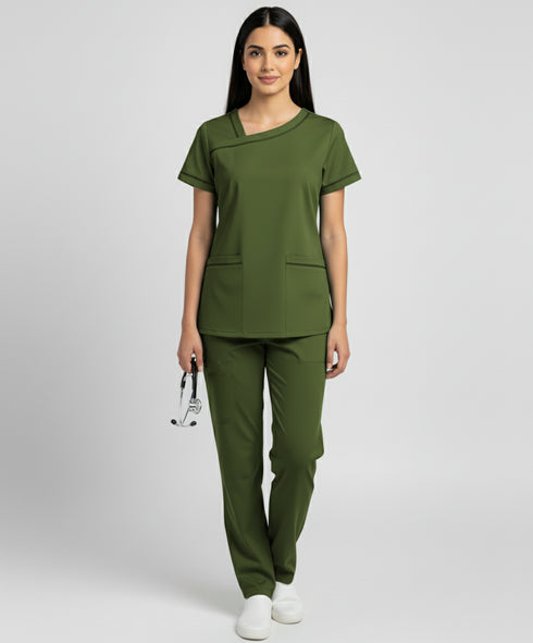 Women's 2-Pocket Contrast Ladder Lace Scrub