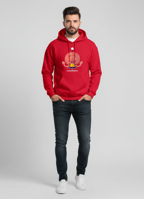 Men’s Red Graphic Hoodie – Brain Meditation Design ModScrubs