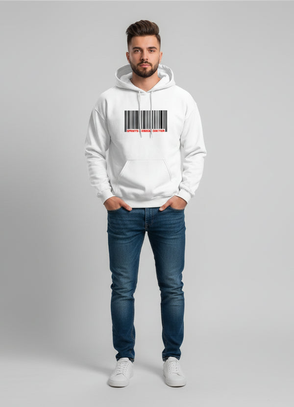 Men’s White Barcode Print Hoodie