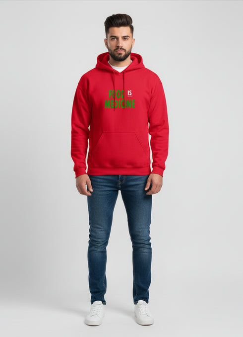 Red "Food is Medicine" Graphic Hoodie for Men