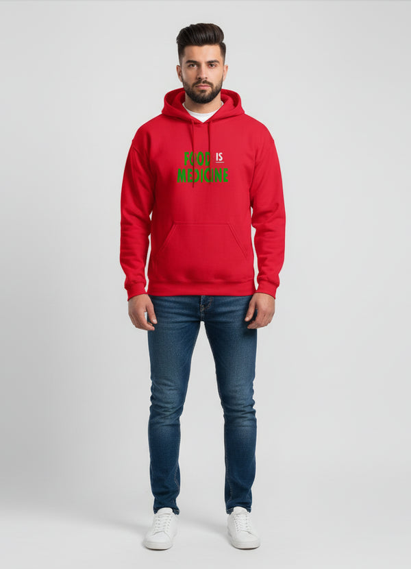 Red "Food is Medicine" Graphic Hoodie for Men
