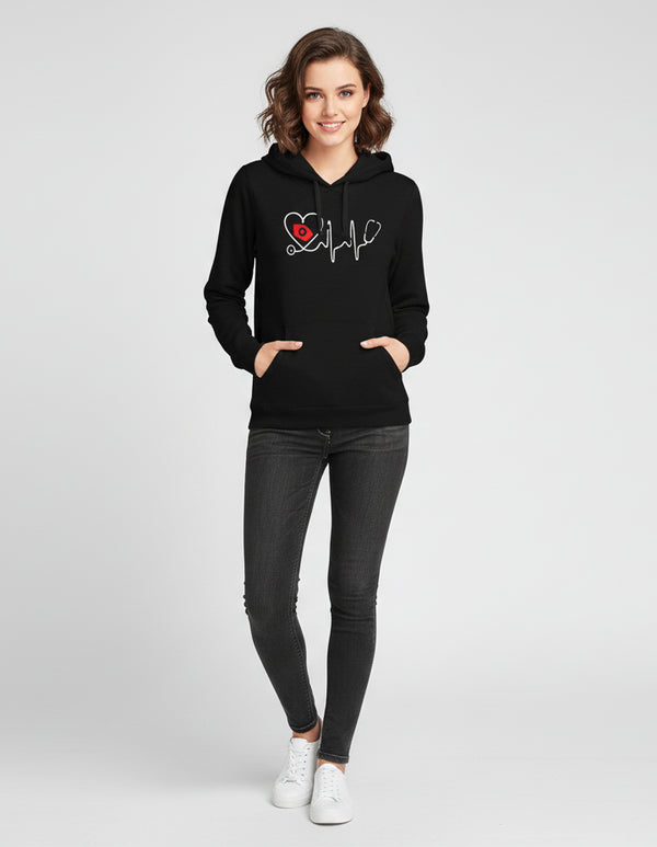 Women's Black Medical Heartbeat Hoodie