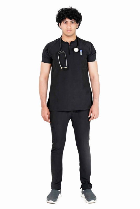 Men's 1-Pocket Stretch Zip Round Neck Scrub