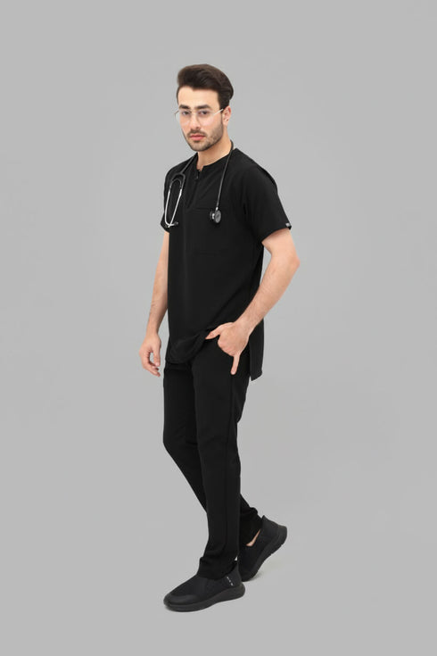 Men-1-PocketSTRETCH-Tuck-In-Zipper-Round-Neck-Scrub-Black