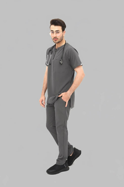 Men-1-PocketSTRETCH-Tuck-In-Zipper-Round-Neck-Scrub-Gray