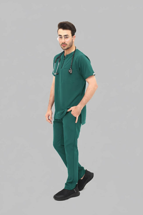 Men-1-PocketSTRETCH-Tuck-In-Zipper-Round-Neck-Scrub-green