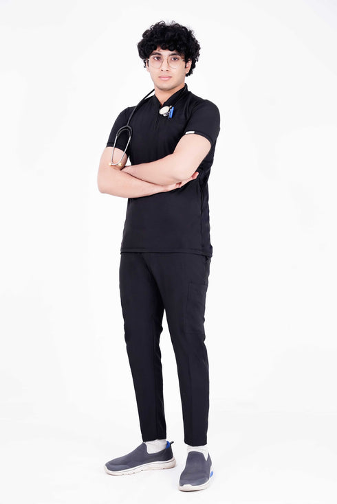 Men's 3-Pocket Zip Placket V-Neck Scrub