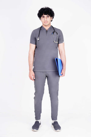 Men's 3-Pocket Zip Placket V-Neck Scrub