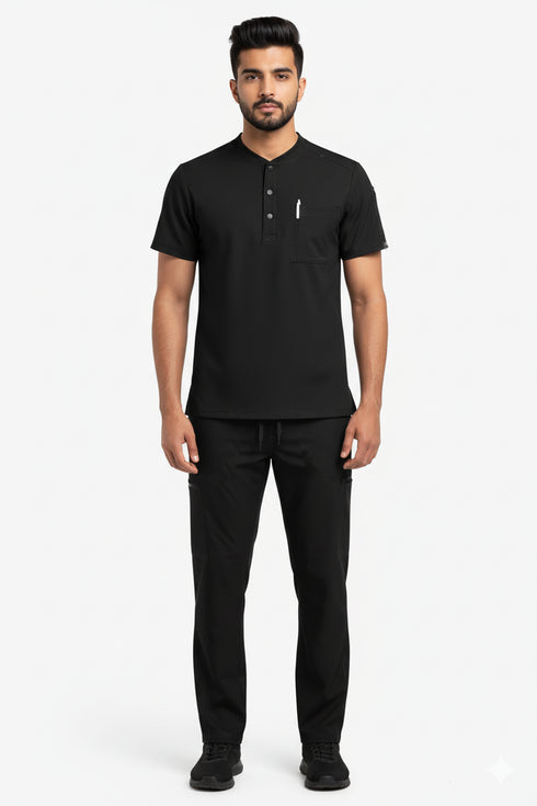 Men’s 2-Pocket Henley Scrub Set – Polyester Spandex Stretch