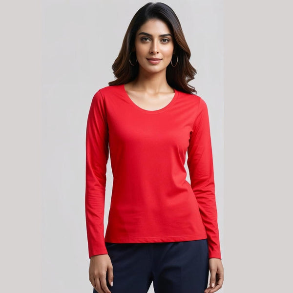 Red Cotton Jersey Full Sleeve T-Shirt – Bold, Comfortable