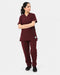 Women's maroon polyester-spandex V-neck medical scrub set