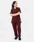 Women's maroon polyester-spandex V-neck medical scrub set