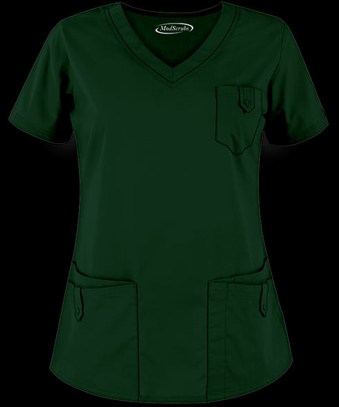 Women's 5-Pocket Round V-Neck Scrub
