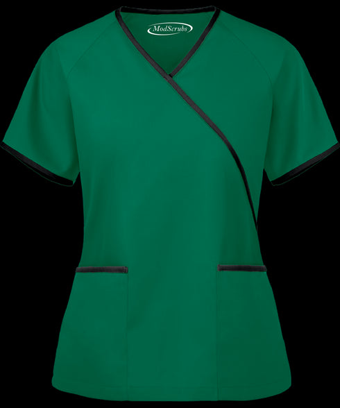 Women's 2-Pocket Mock Wrap Scrub with Contrast