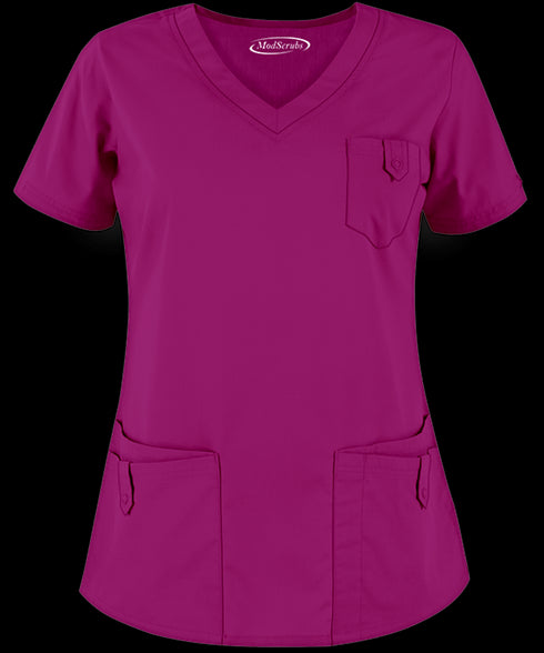 Women's 5-Pocket Round V-Neck Scrub
