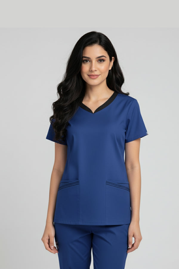 Women’s 4-Pocket V-Neck Scrub – Cotton-Polyester Blend