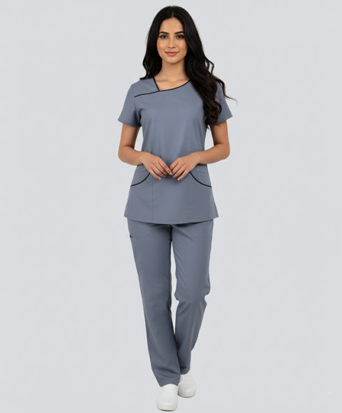 Women’s 4-Pocket Asymmetrical Neck Scrub – Cotton-Polyester - ModScrubs