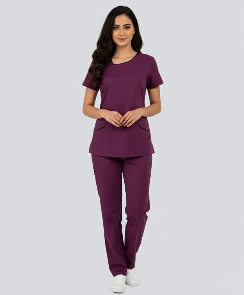 Women’s 4-Pocket Asymmetrical Neck Scrub – Cotton-Polyester - ModScrubs