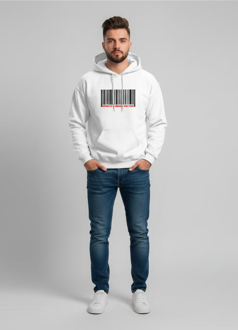 Men’s White Barcode Print Hoodie - ModScrubs
