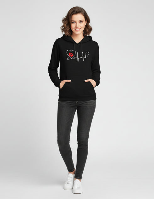 Women's Black Medical Heartbeat Hoodie - ModScrubs
