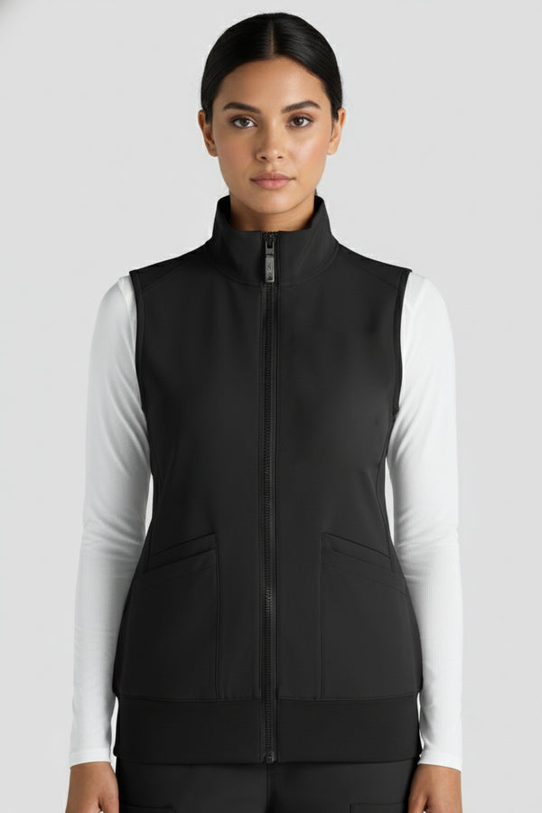 Women's 4-Pocket Zip Front Stand Scrub Vest - ModScrubs