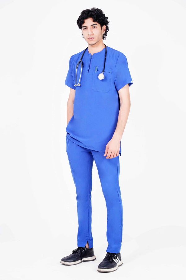 Men's 1-Pocket Stretch Zip Round Neck Scrub - ModScrubs