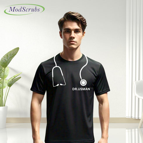 Men Stethoscope Black Tees