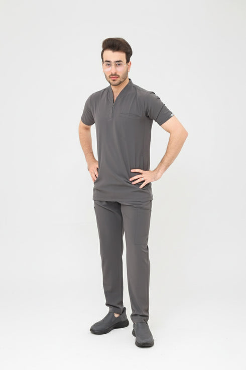 Men's 3-Pocket Zip Placket V-Neck Scrub