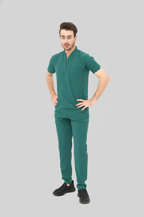 Men's 3-Pocket Zip Placket V-Neck Scrub