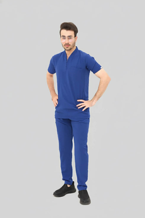Men's 3-Pocket Zip Placket V-Neck Scrub