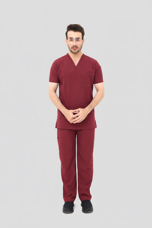 Premium-Stretch-V-Neck-Scrub-modscrubs-Maroon