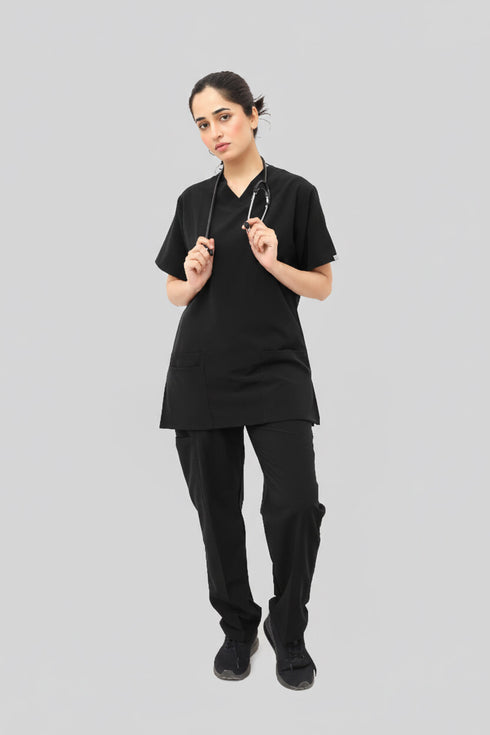 Women-Premium-Stretch-V-Neck-Scrub-Black
