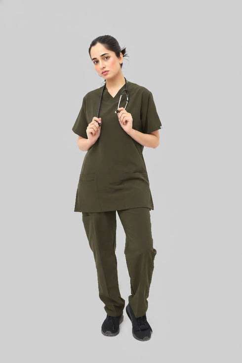 Women-Premium-Stretch-V-Neck-Scrub-Olive