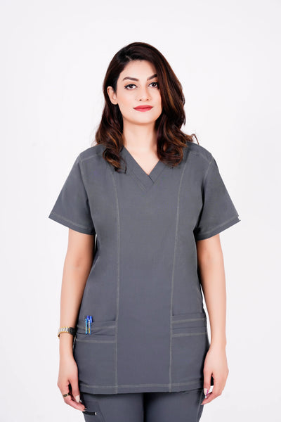 Women 4 pocket v Neck Scrubs with jogger pent Gray
