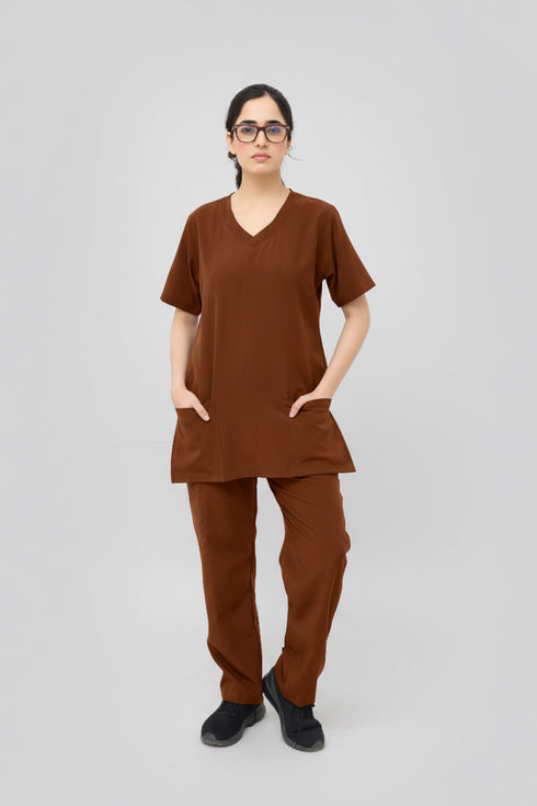 Women_s-4-Pocket-Premium-Medical-Scrub-Polyester-Spandex-brown