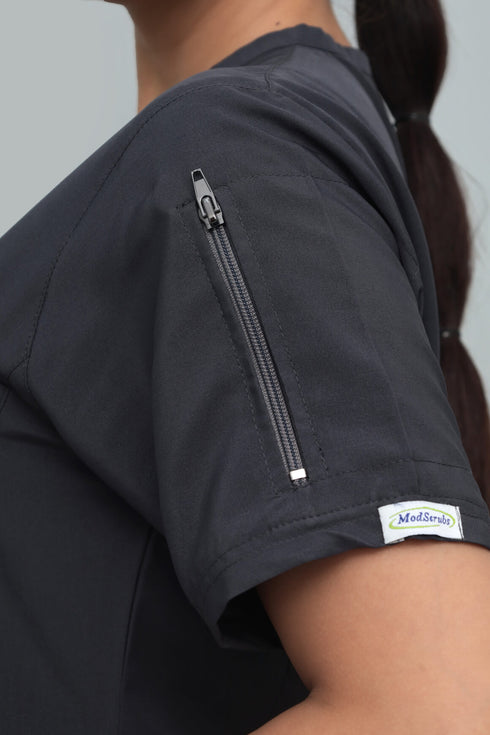 Women_s5-PocketScrubwithBellBottomPants-ModScrubs-gray-sleeve