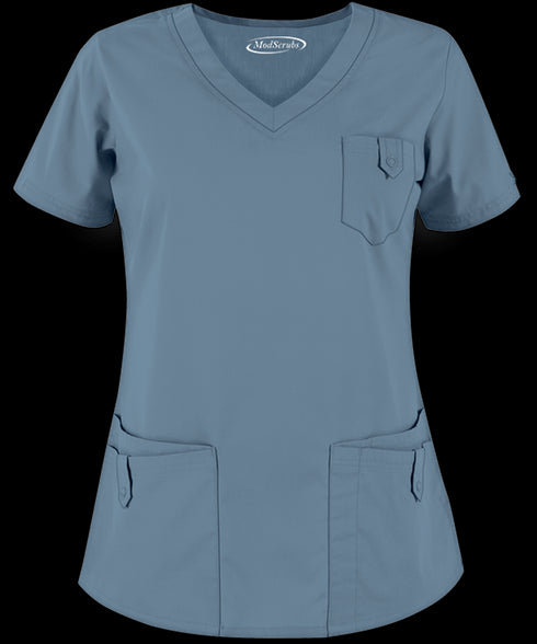 Women's 5-Pocket Round V-Neck Scrub