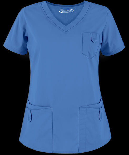 Women's 5-Pocket Round V-Neck Scrub