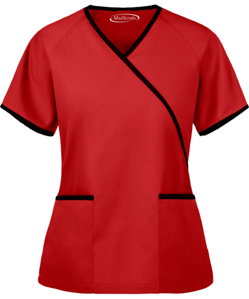Women's 2-Pocket Mock Wrap Scrub with Contrast